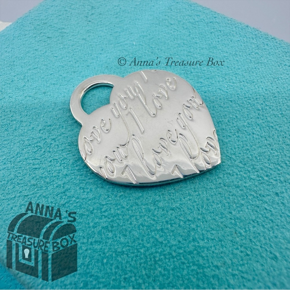 Tiffany & Co. 925 Silver LARGE I Love You Heart Notes Charm Pendant (pouch)